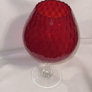 Vintage BIG Empoli Ruby Red Optic Glass Goblet from 1960's - 70's - Italy GLOWS!